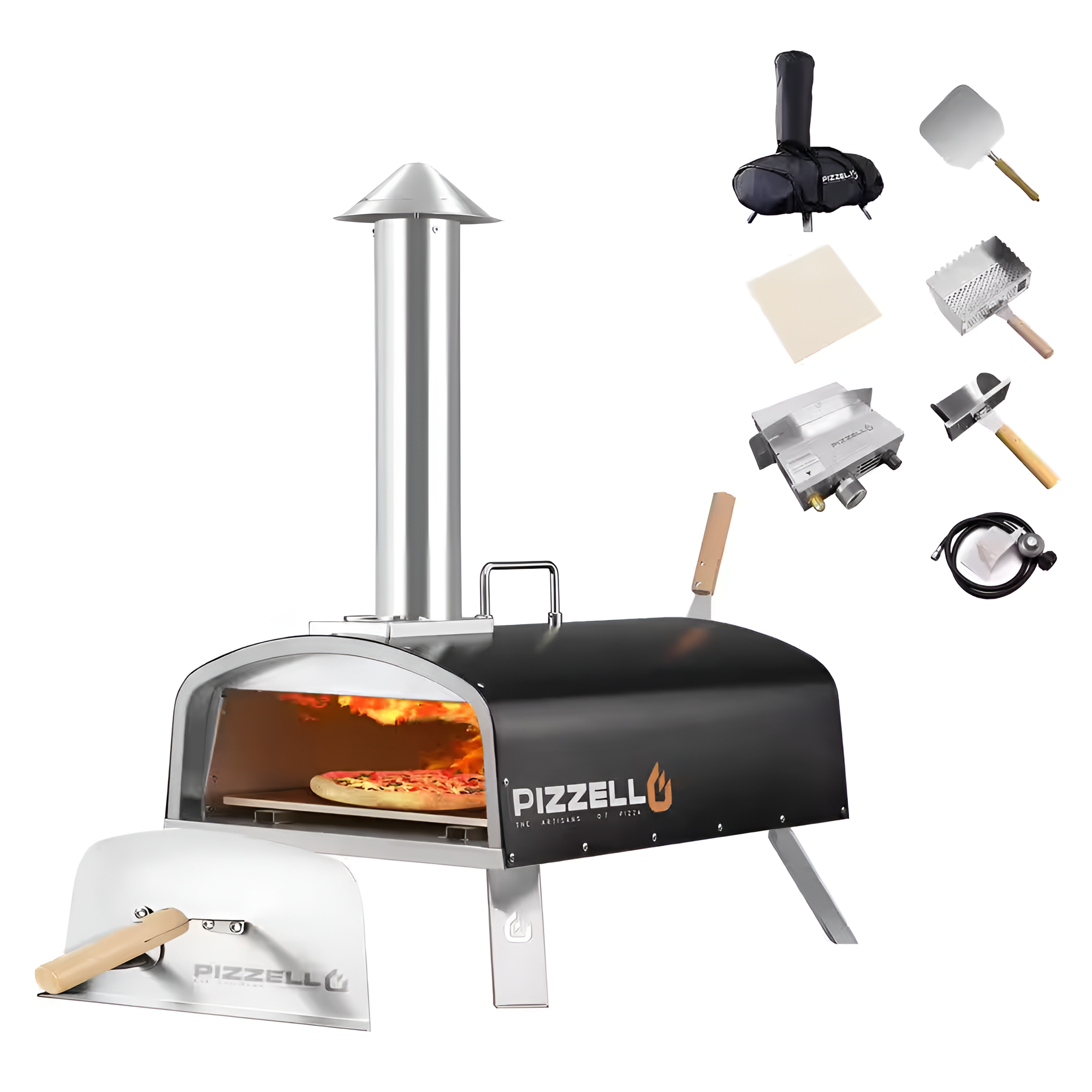 16 In. Propane and Wood Fired Stainless Steel Outdoor Pizza Oven with Gas Burner, Black