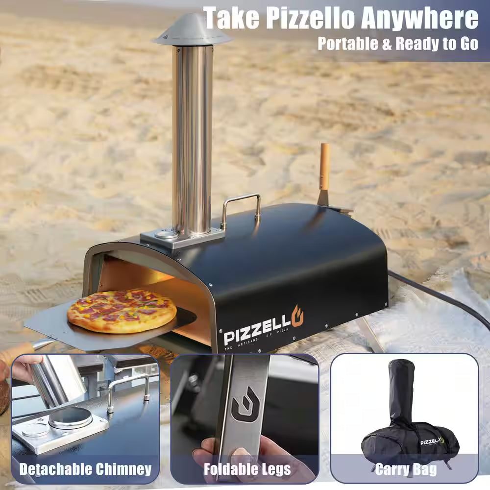 16 In. Propane and Wood Fired Stainless Steel Outdoor Pizza Oven with Gas Burner, Black