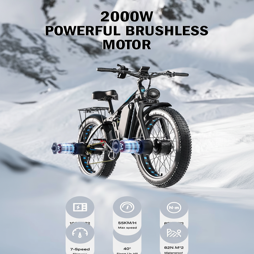Off-Road Full Suspension E- Bike 2000W Dual Motor 52V 23AH Battery Mountain E- Bike 26 Inch Fat Tire Electric Bikespeed 55KM/H