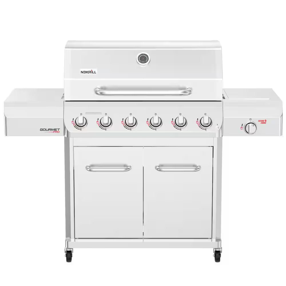 Gourmet Pro 6-Burner Stainless Steel Propane Gas Grill with Searing Side Burner and Griddle Max Insert