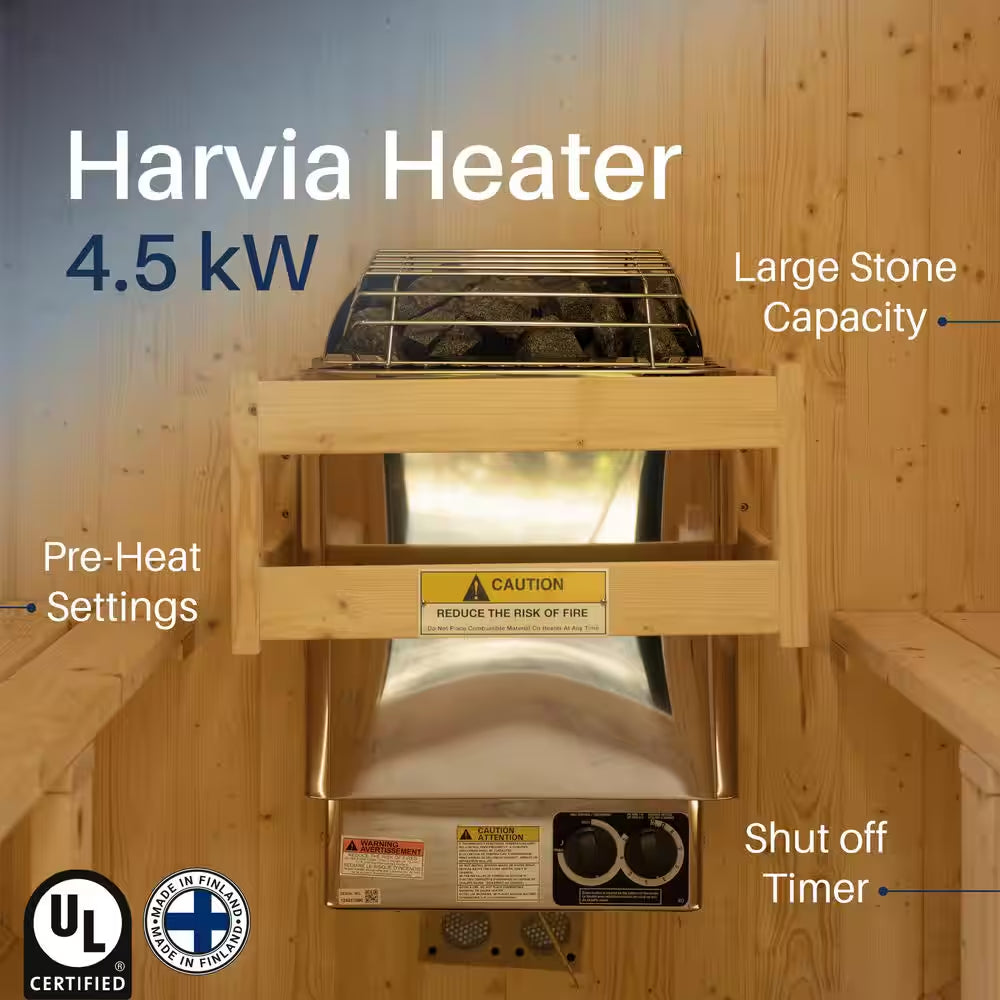 3-Person Capacity Outdoor White Finland Pine Wet/Dry Traditional Barrel Sauna with Black Accents