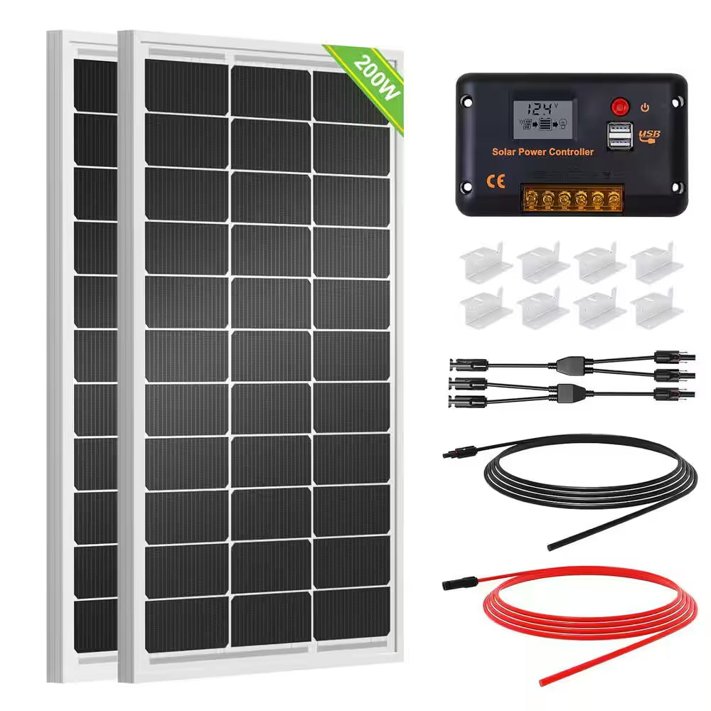 200W 12V/24V Solar Panel Kit with Monocrystalline Panels and 30A Charge Controller