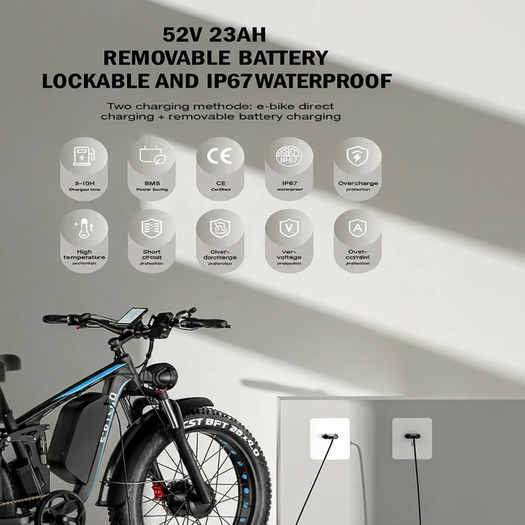 Off-Road Full Suspension Electric Bike 2000W Dual Motor 52V 23AH Battery Mountain Electric Bike 26 Inch Fat Tire Electric Bike