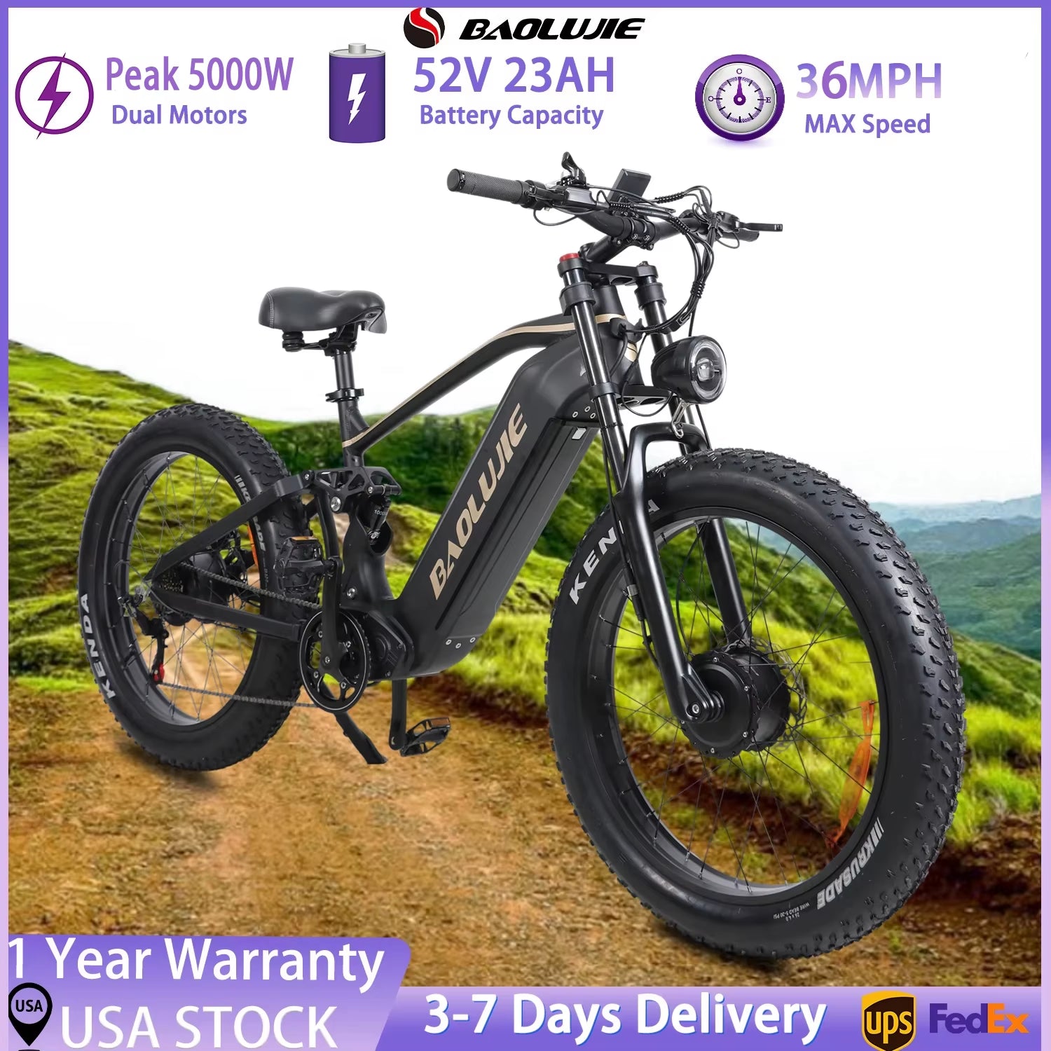 P2 Electric Bike for Adults,Long Rang 90 Miles Electric Bicycle,Peak 5000W Dual Motor 52V 23AH E Bike,Max Speed 36 MPH