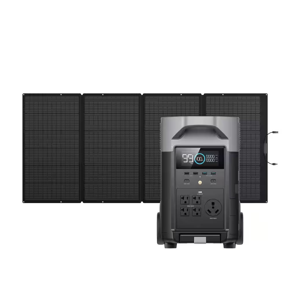3600W Output/7200W Peak Push-Button Start Solar Generator DELTA Pro with 400W Solar Panel for Home, Camping and Rvs