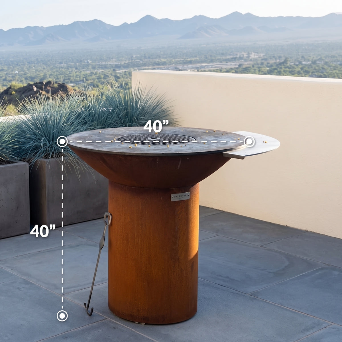 Arteflame Classic 40″ — Round Base Flat-Top Grill & Fire Bowl (CORTEN Steel)
