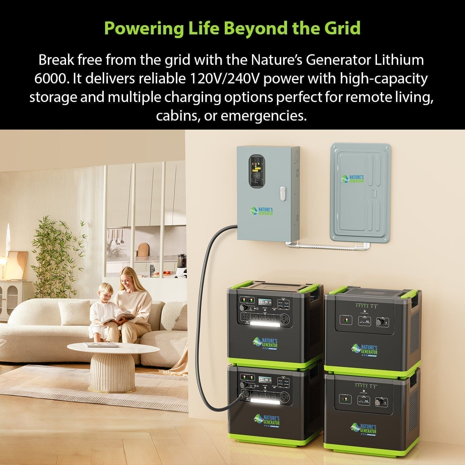 Nature's Generator Lithium 6000 with Solar Panel