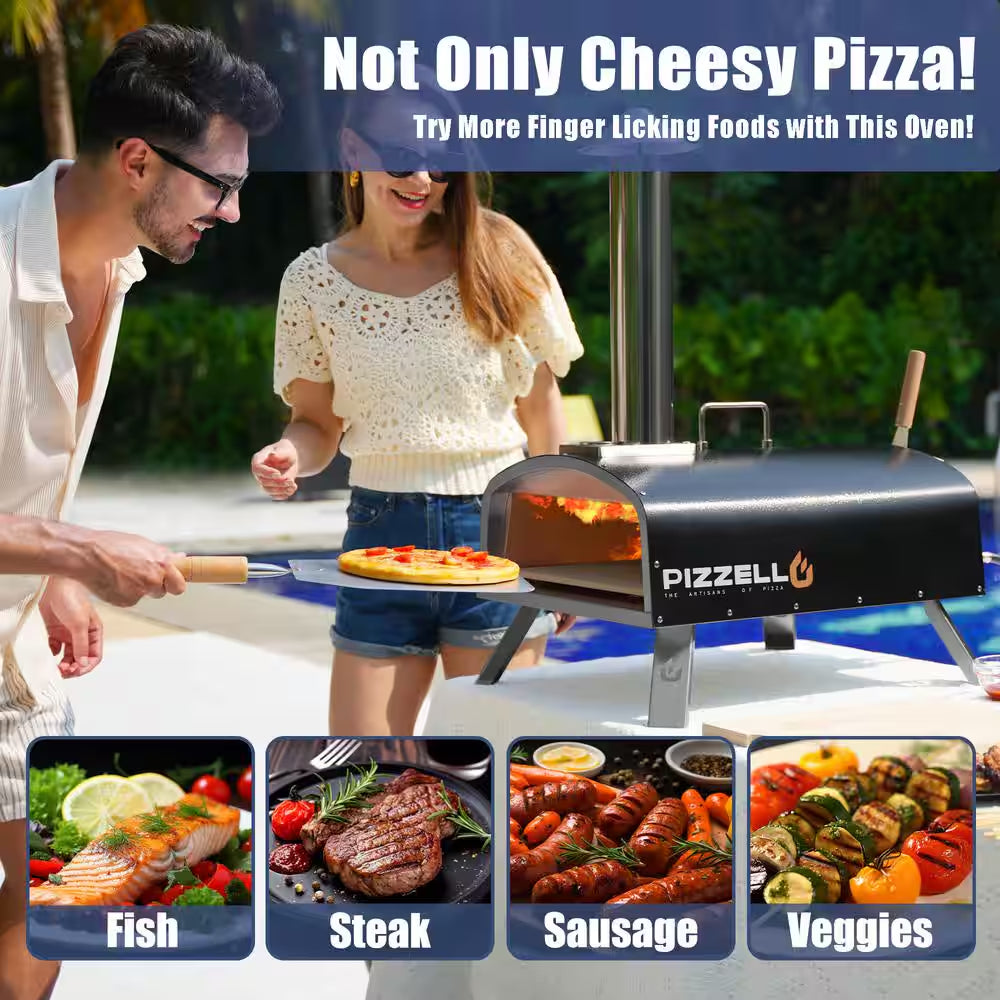 16 In. Propane and Wood Fired Stainless Steel Outdoor Pizza Oven with Gas Burner, Black