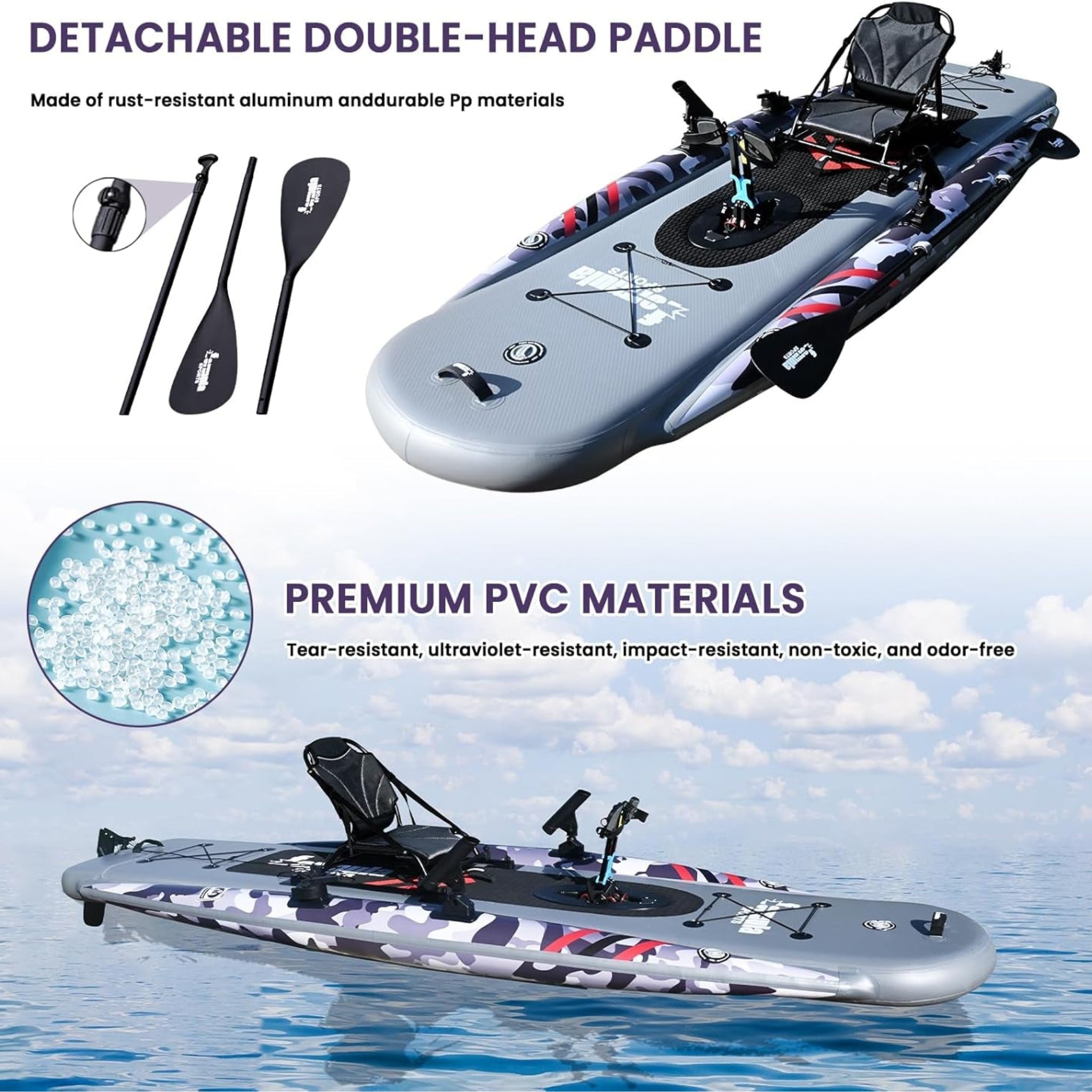 Inflatable Fishing Kayak for Adults - 1 Person, Pedal Drive, Folding, with Movable Seat, Hand Pump & Paddle & Oxford Bag, 410Lbs Capacity