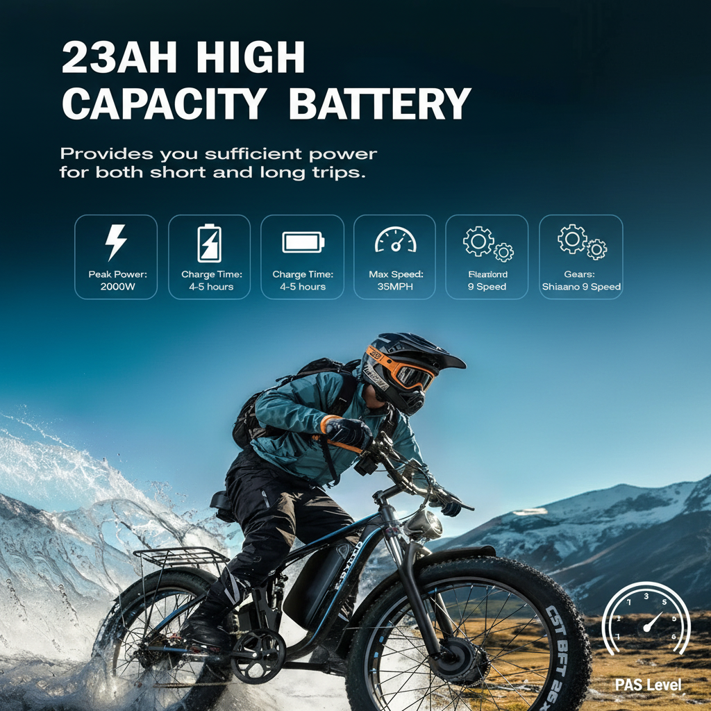 Off-Road Full Suspension Electric Bike 2000W Dual Motor 52V 23AH Battery Mountain Electric Bike 26 Inch Fat Tire Electric Bike
