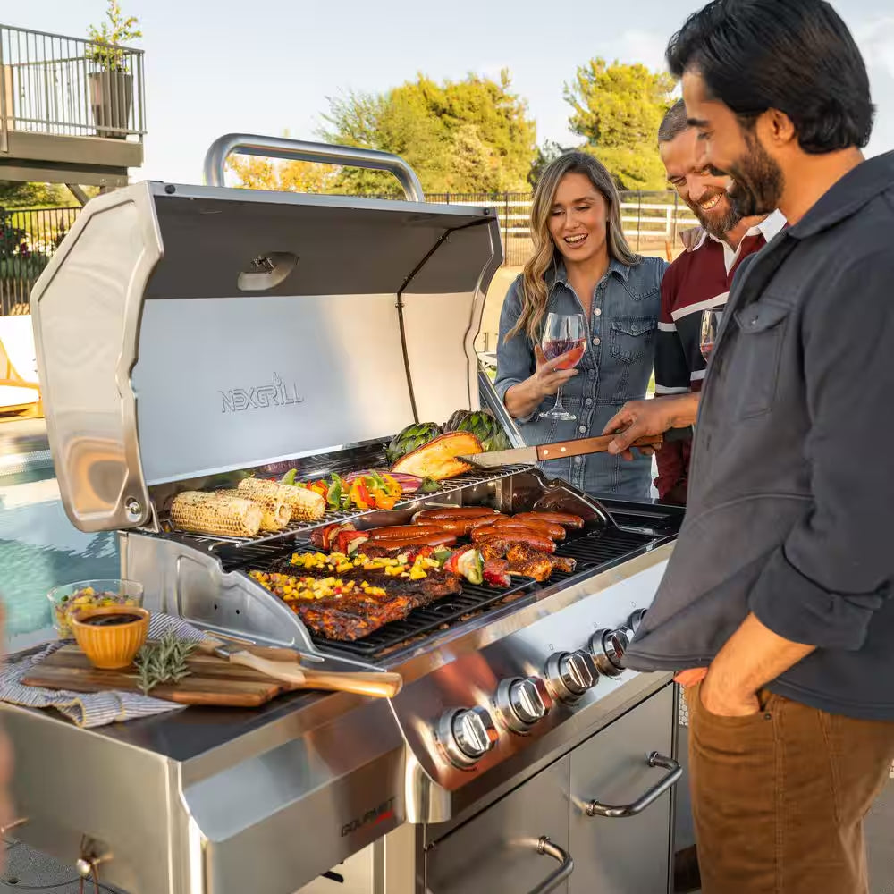 Gourmet Pro 6-Burner Stainless Steel Propane Gas Grill with Searing Side Burner and Griddle Max Insert