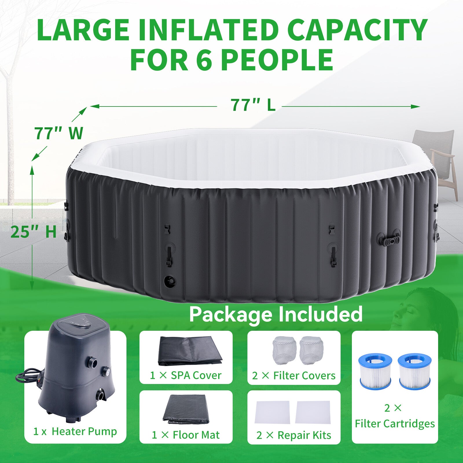 NAIZEA 6 Person Octagon Inflatable Hot Tub 130Air Jet Large Hot Tub 77"X77"X25"