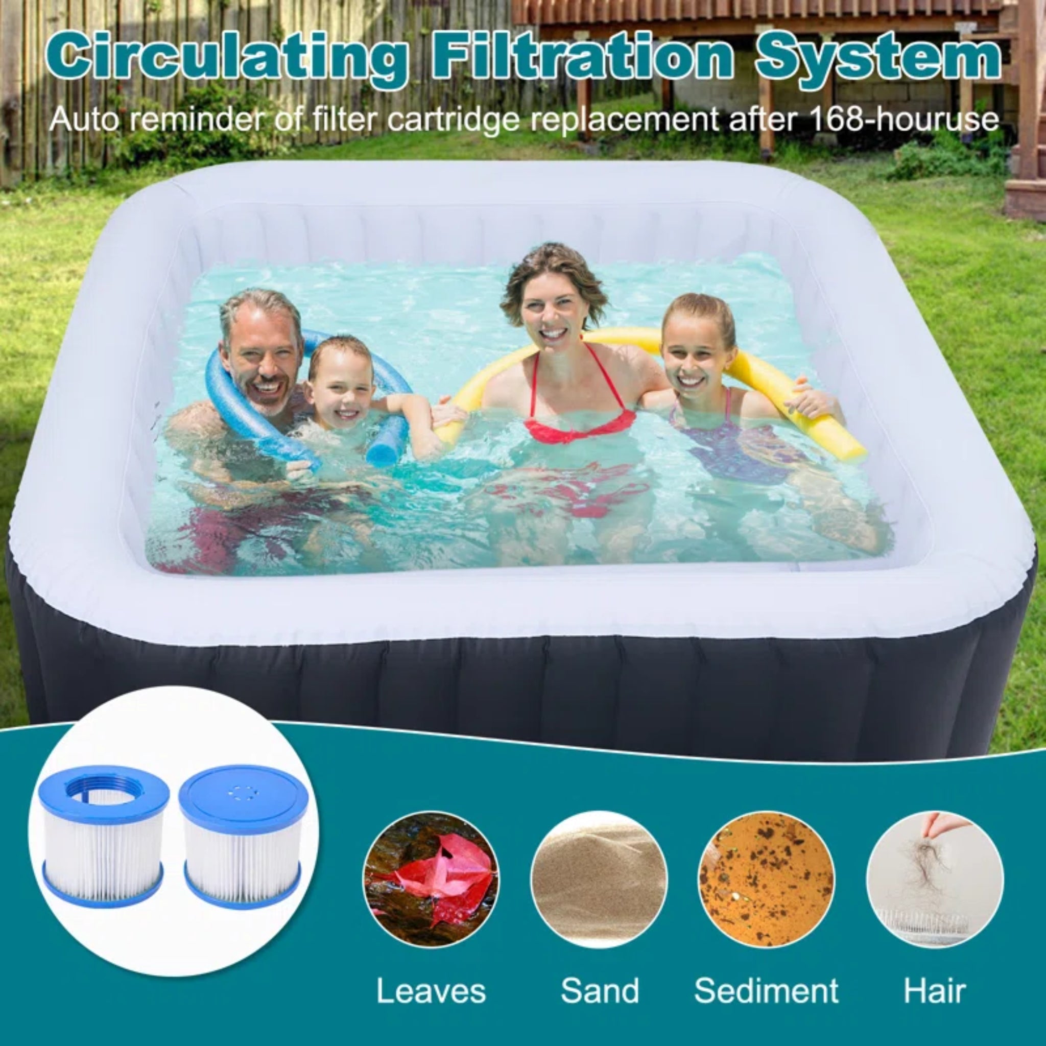 CQYG Hot Tub, Portable Inflatable Hot Tub, 2-6 Person Outdoor Spa with Bubble Jets and Heater Pump, Filter