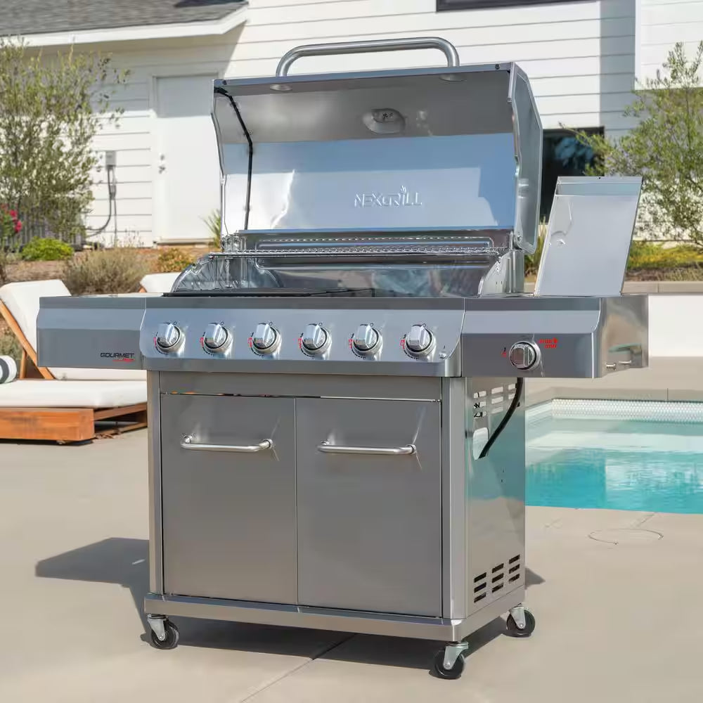Gourmet Pro 6-Burner Stainless Steel Propane Gas Grill with Searing Side Burner and Griddle Max Insert