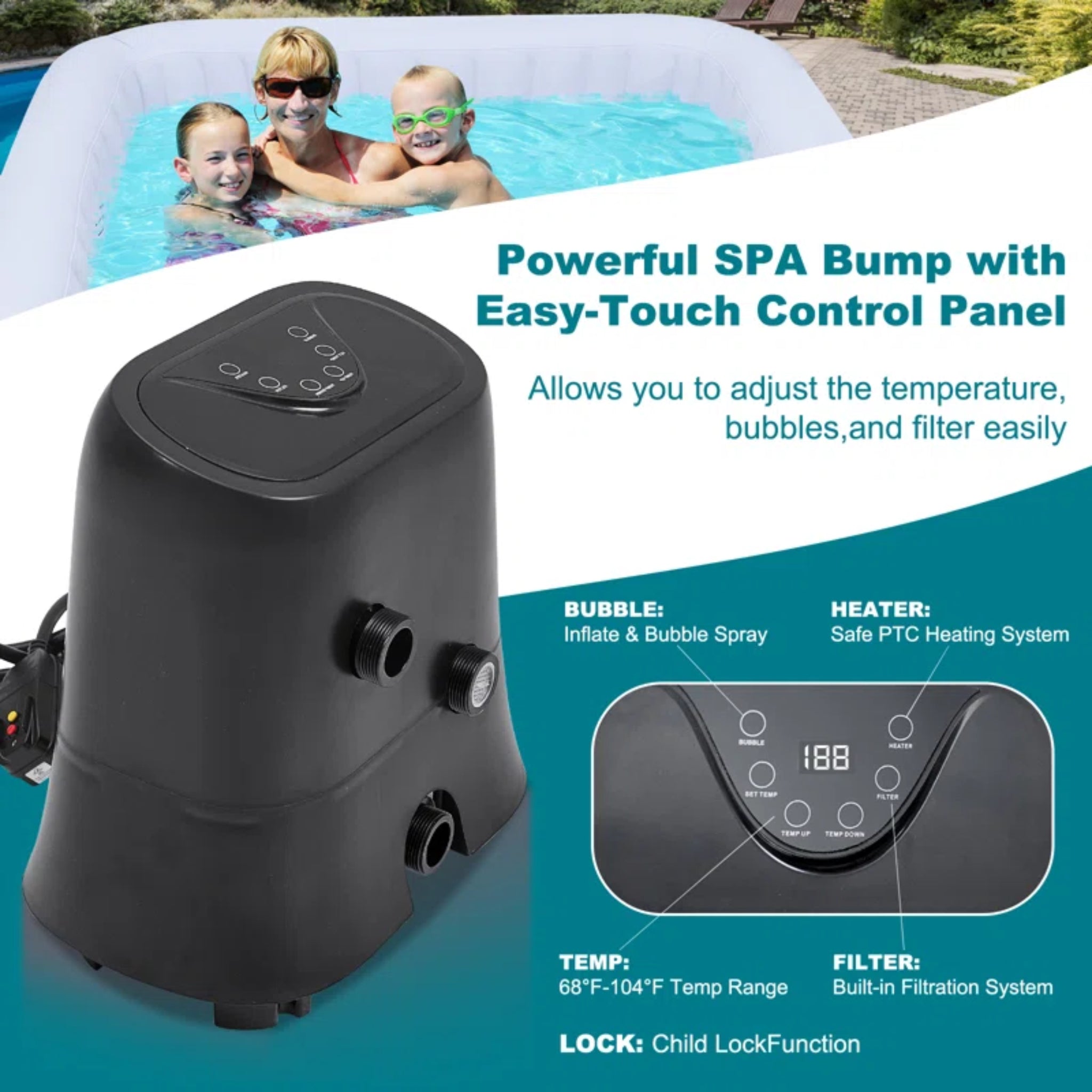 CQYG Hot Tub, Portable Inflatable Hot Tub, 2-6 Person Outdoor Spa with Bubble Jets and Heater Pump, Filter