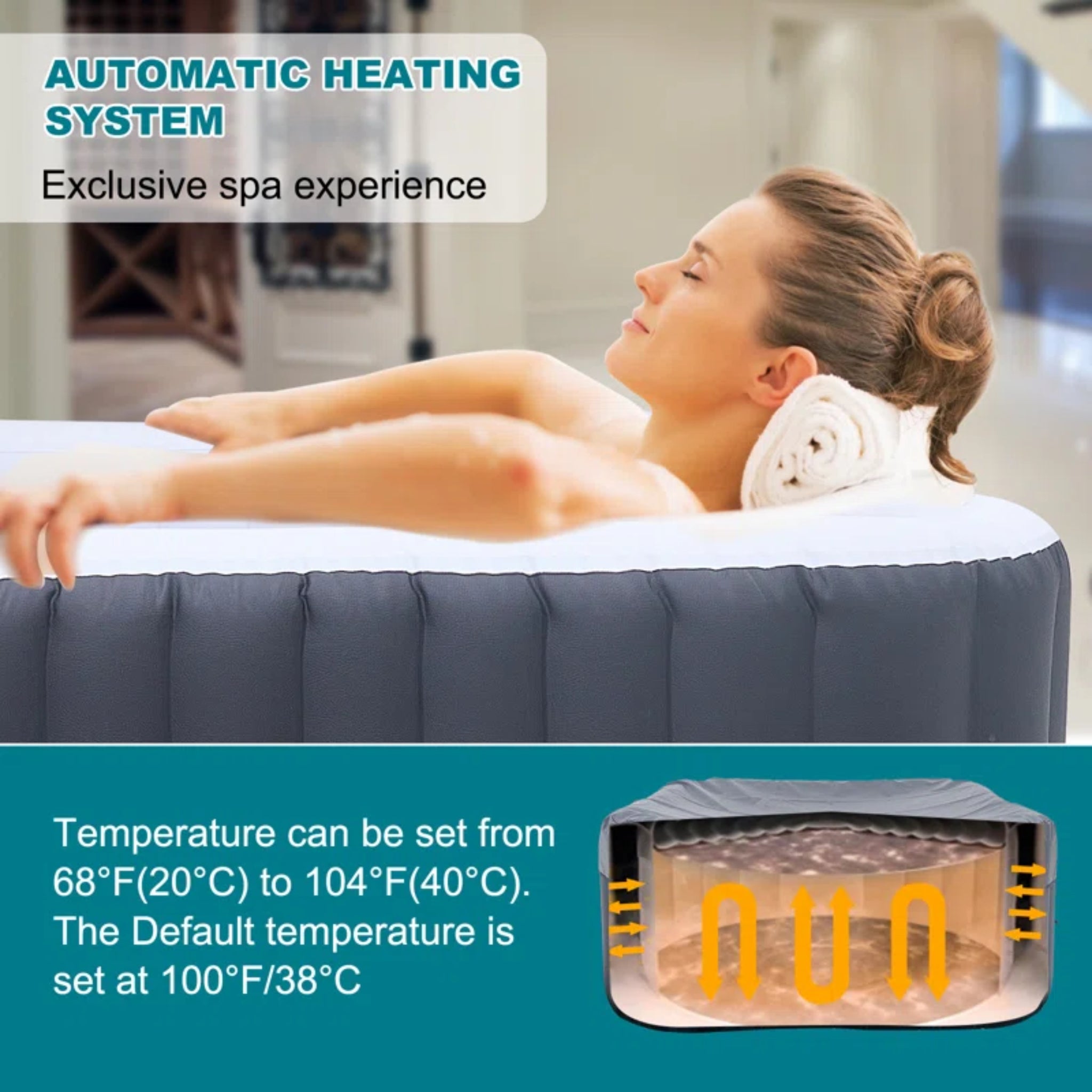 CQYG Hot Tub, Portable Inflatable Hot Tub, 2-6 Person Outdoor Spa with Bubble Jets and Heater Pump, Filter