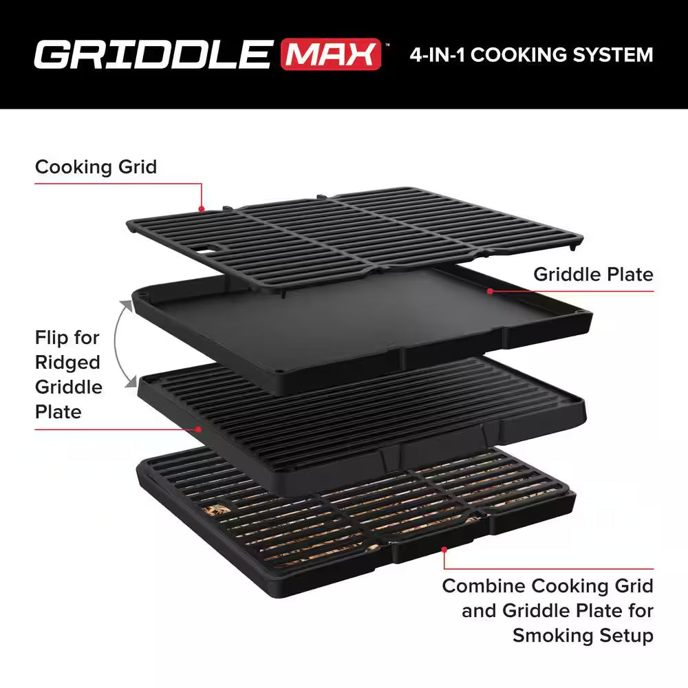 Gourmet Pro 6-Burner Stainless Steel Propane Gas Grill with Searing Side Burner and Griddle Max Insert