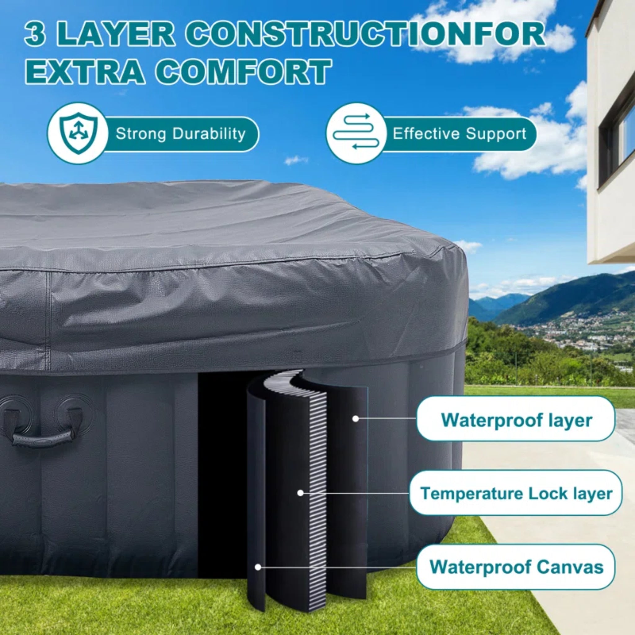 CQYG Hot Tub, Portable Inflatable Hot Tub, 2-6 Person Outdoor Spa with Bubble Jets and Heater Pump, Filter