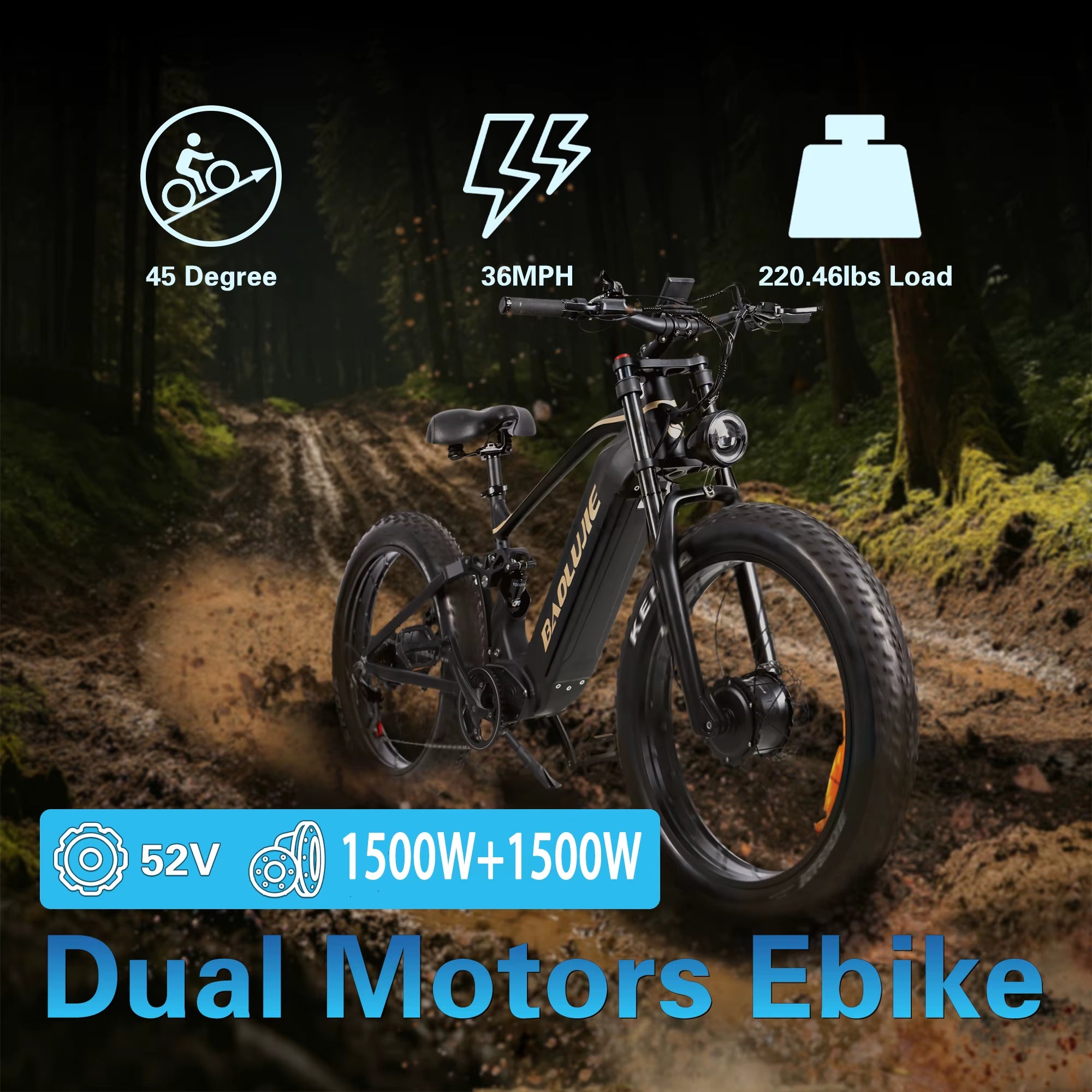 P2 Electric Bike for Adults，Long Rang 90 Miles Electric Bicycle，Peak 5000W Dual Motor 52V 23AH E Bike，Max Speed 36 MPH