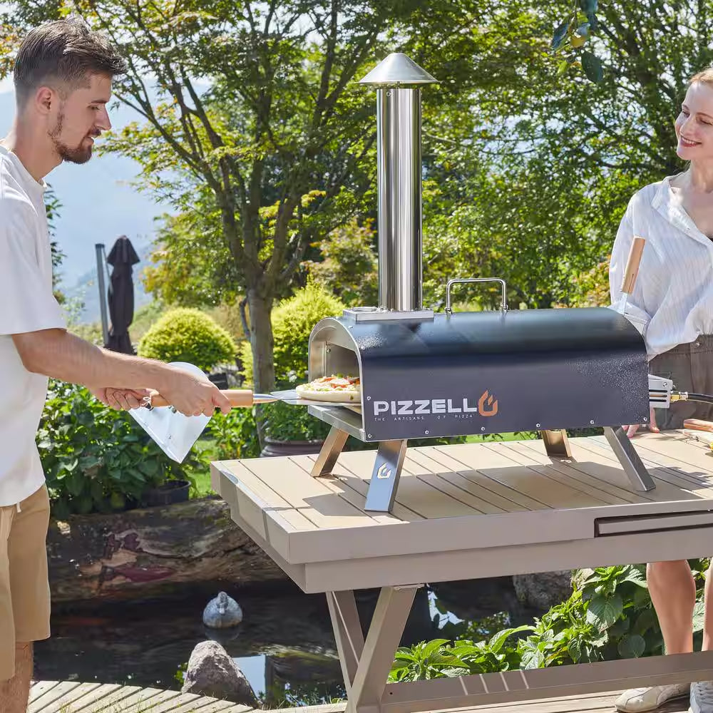 16 In. Propane and Wood Fired Stainless Steel Outdoor Pizza Oven with Gas Burner, Black