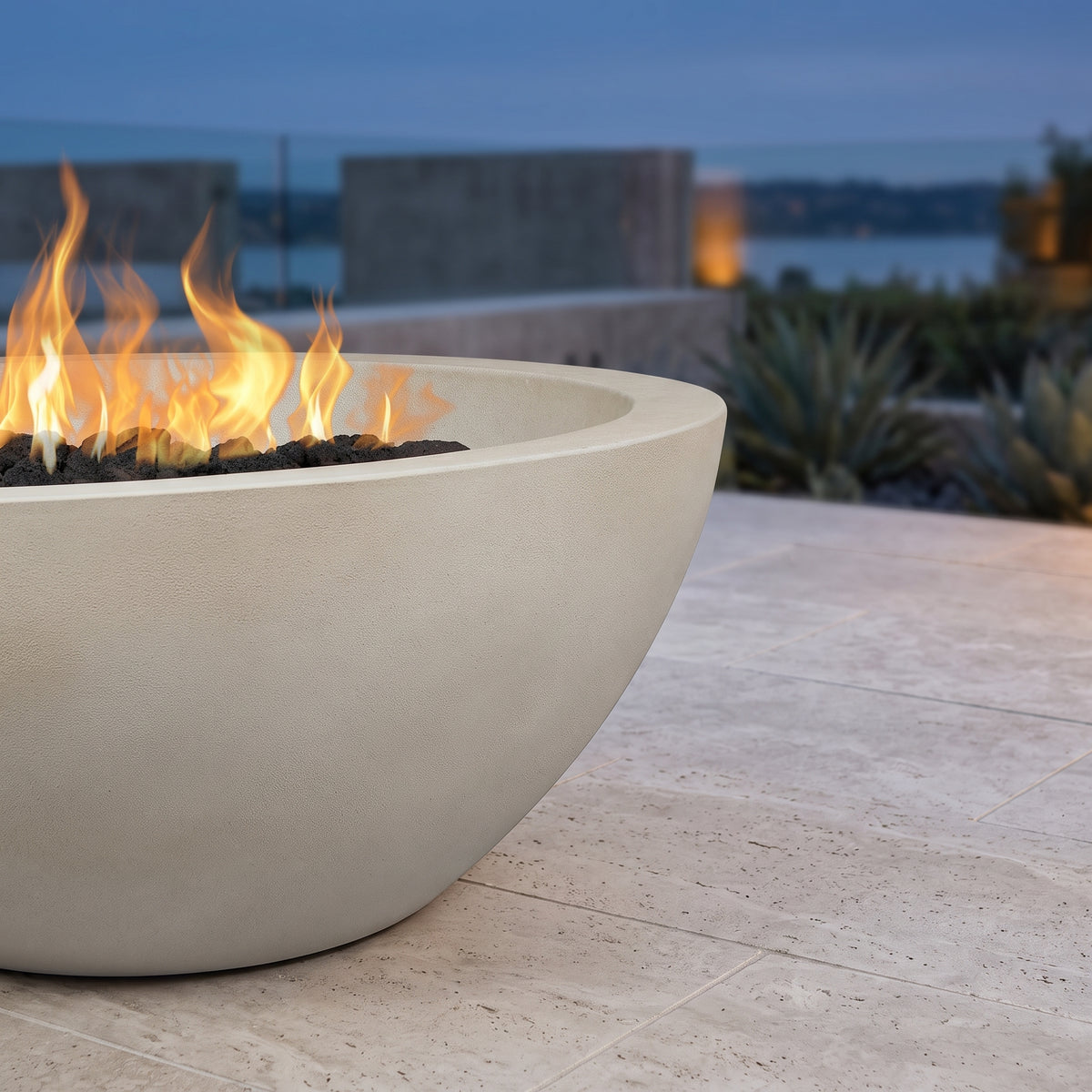 Pompton 42 In. round Concrete Composite Propane Fire Pit in Fog with Vinyl Cover