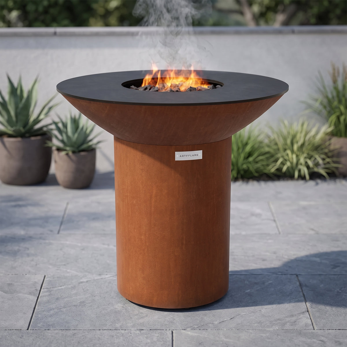 Arteflame Classic 40″ — Round Base Flat-Top Grill & Fire Bowl (CORTEN Steel)