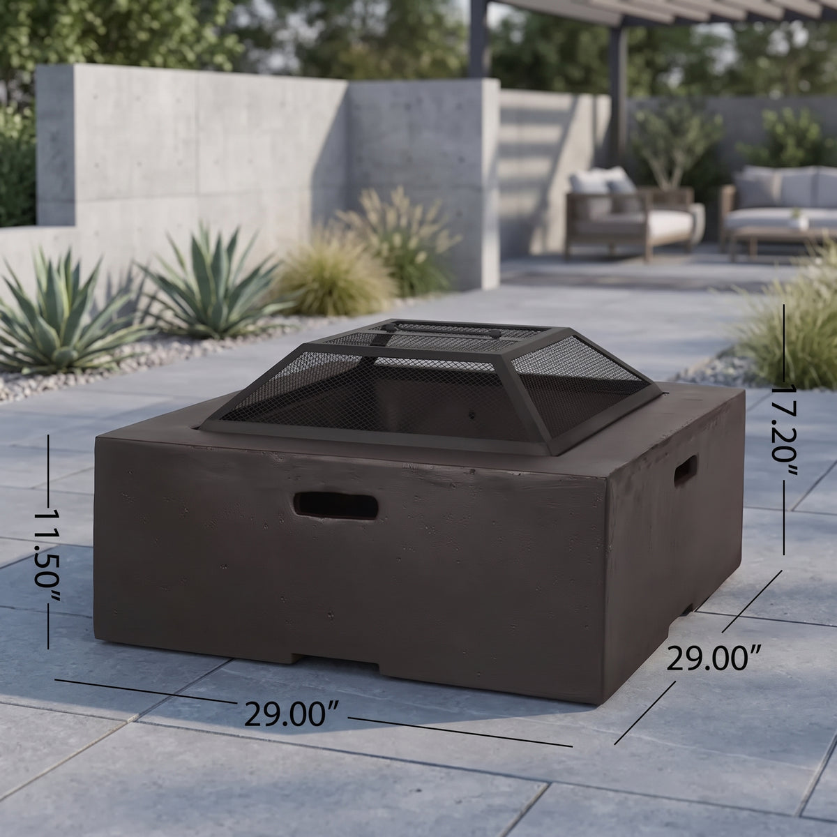 29 In. Dark Gray Square Wood Outdoor Fire Pit