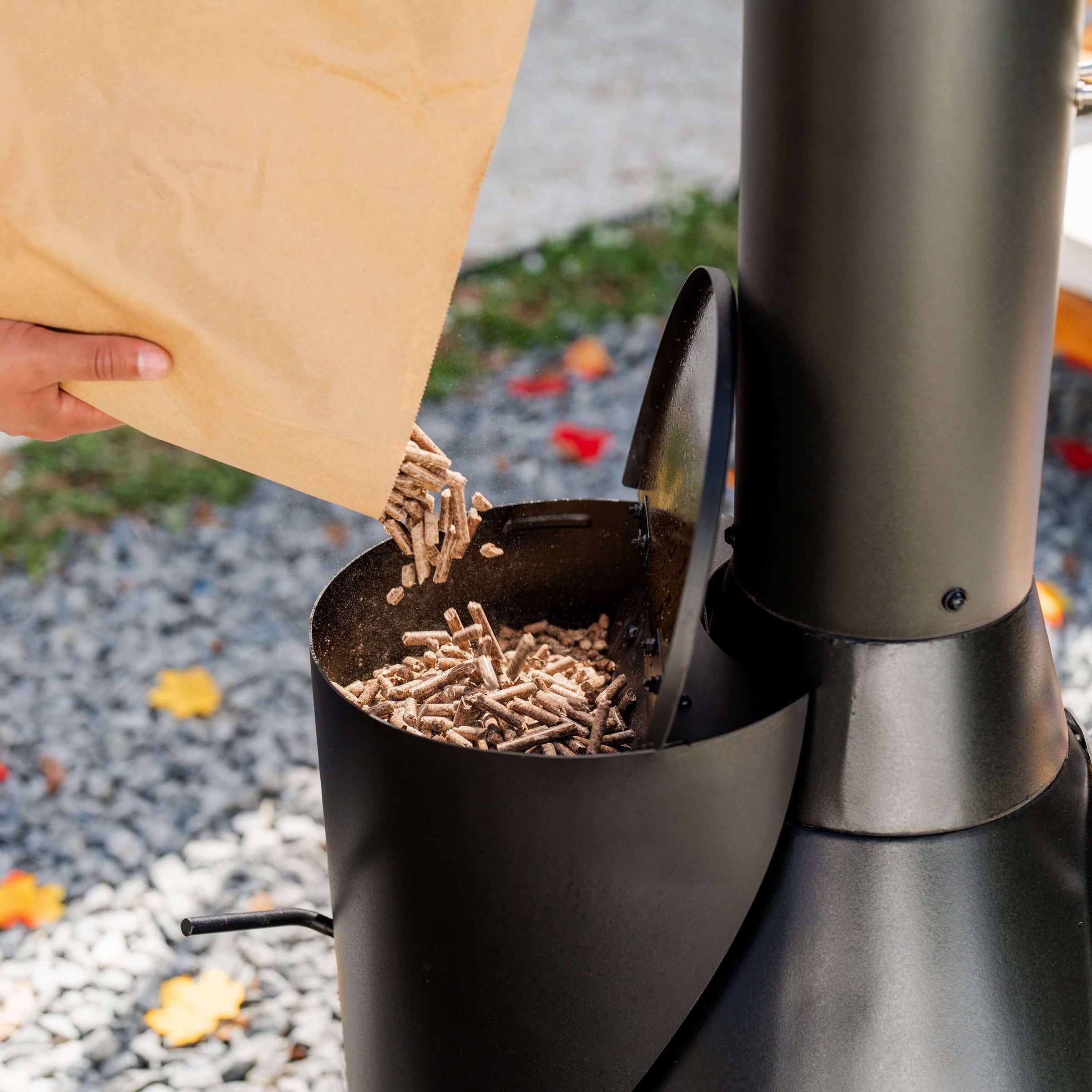 TIKI Brand 70 Inch Chiminea Outdoor Fireplace and Pellet Hopper