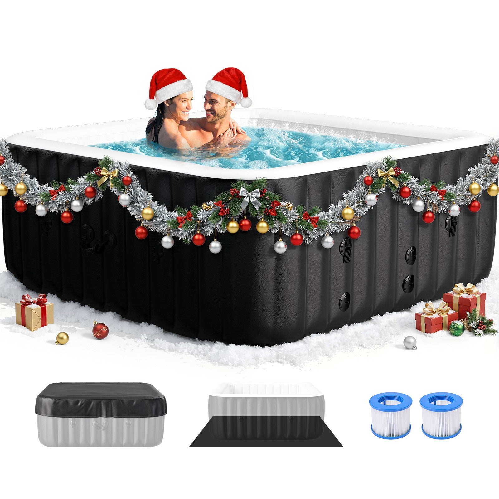 NAIZEA 6 Person Inflatable Hot Tub 130Air Jet Large with Hot Tub , 73"X73"X25"