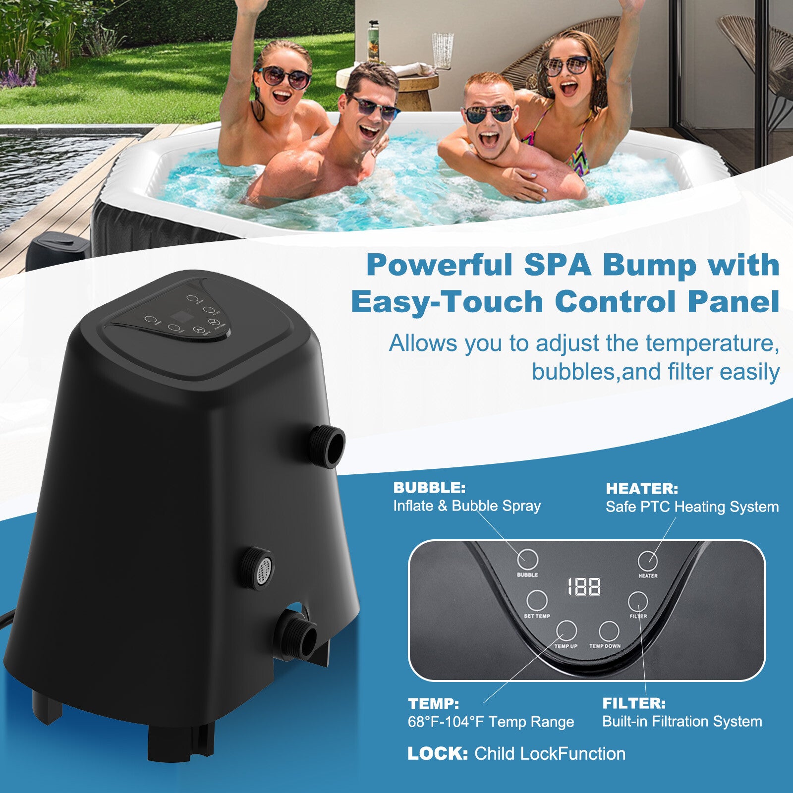 NAIZEA 6 Person Octagon Inflatable Hot Tub 130Air Jet Large Hot Tub 77"X77"X25"