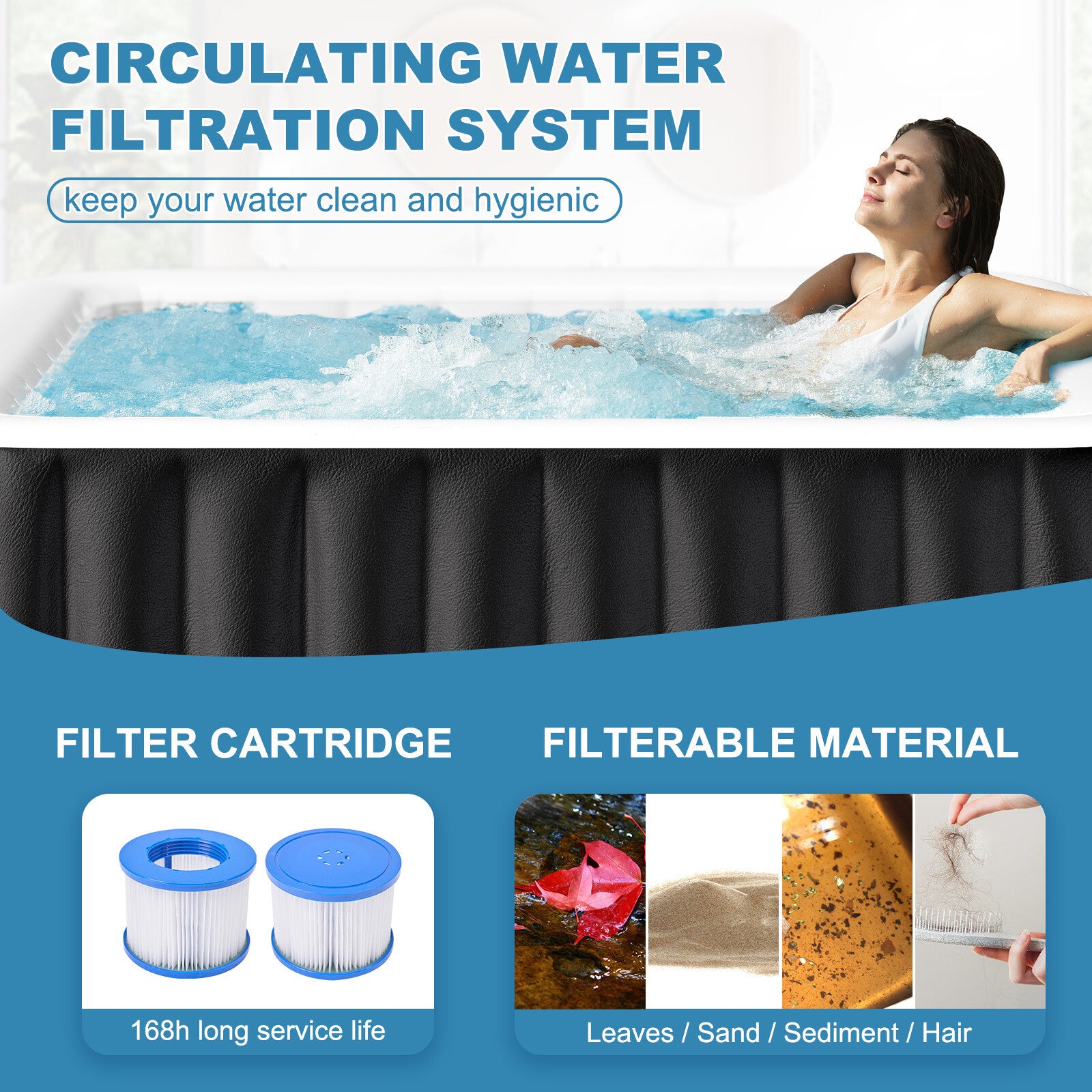 NAIZEA 6 Person Inflatable Hot Tub 130Air Jet Large with Hot Tub , 73"X73"X25"