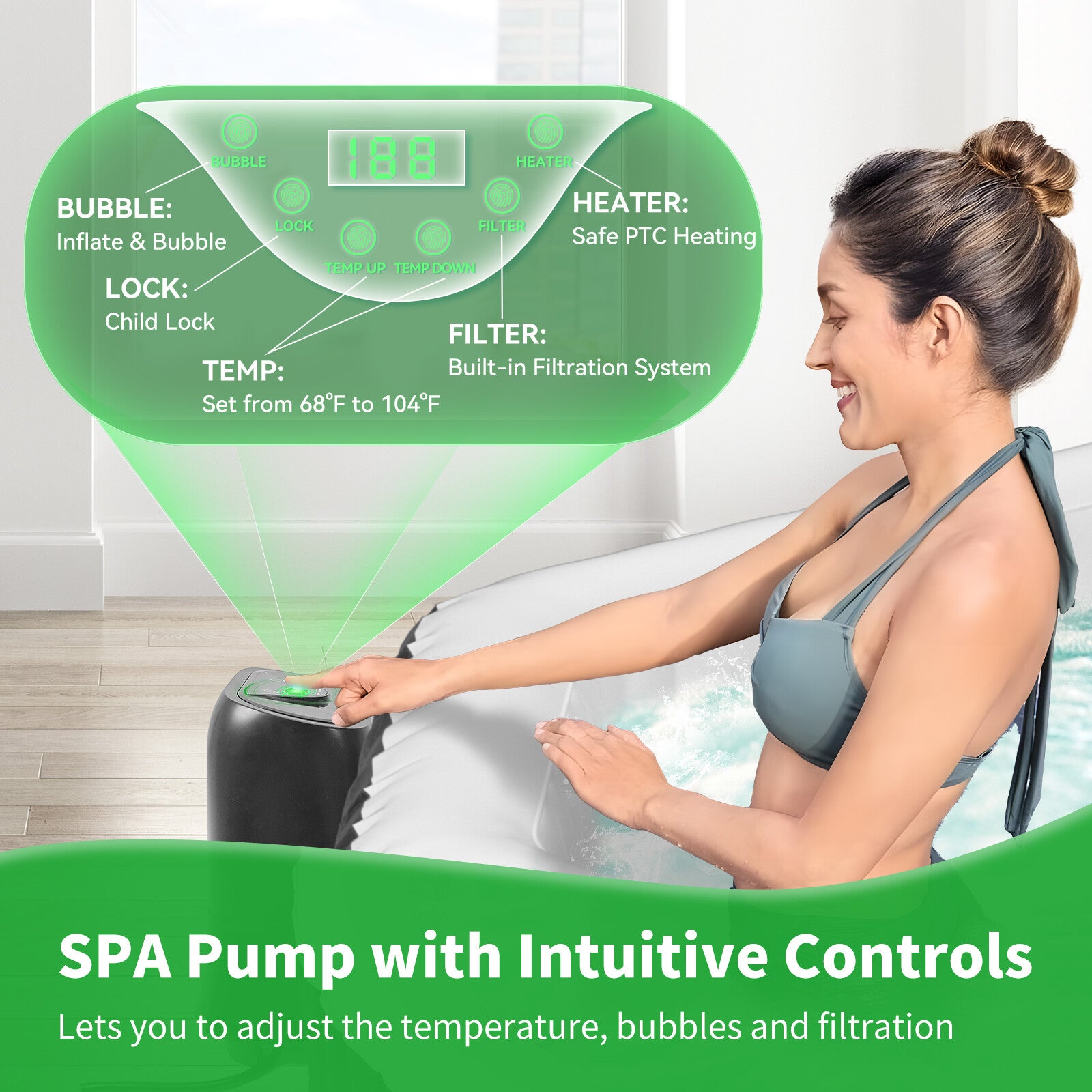 NAIZEA 6 Person Octagon Inflatable Hot Tub 130Air Jet Large Hot Tub 77"X77"X25"