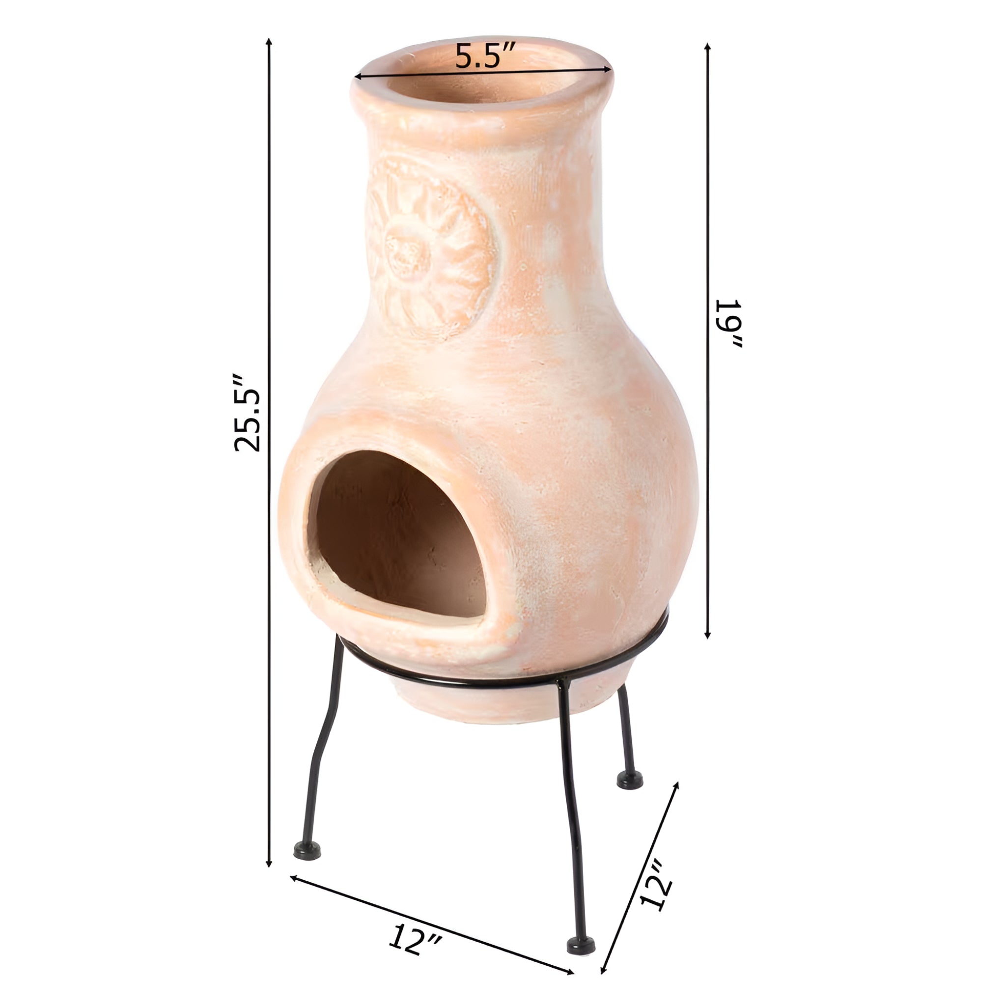 Beige Clay Chiminea Outdoor Fireplace Sun Design Charcoal Burning Fire Pit with Sturdy Metal Stand, Cozy Nights Fire Pit