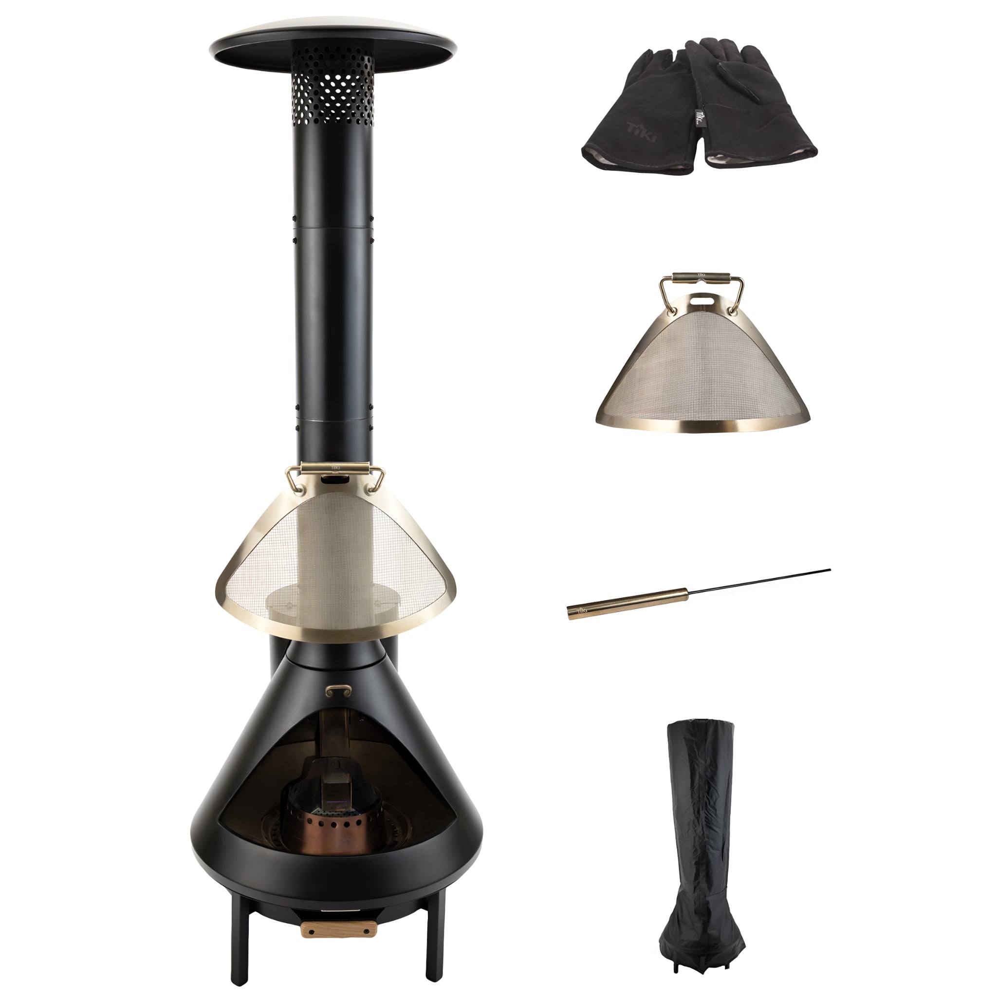 TIKI Brand 70 Inch Chiminea Outdoor Fireplace and Pellet Hopper